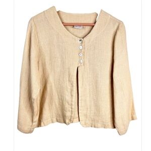 VTG Habitat Boxy Linen Cardigan M Boho Lagenlook Artsy Woven Neutral 3/4 Sleeve